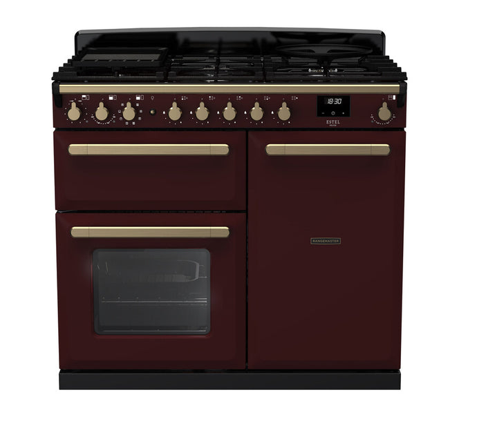Rangemaster Estel Deluxe 100 | Dual Fuel | Bordeaux | Antique Brass Trim | ESDL100DFPBOR/AB1