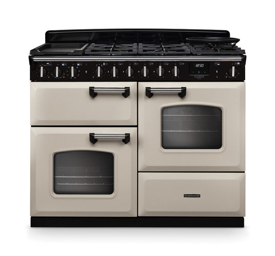 Rangemaster Classic Deluxe Oc 110 Dual Fuel Pale Cream with Chrome Trim | CLDLO110DFPPCR/CM1