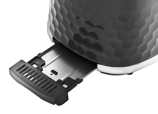 removable crumb tray in the black/chrome 2 slice mr hive toaster