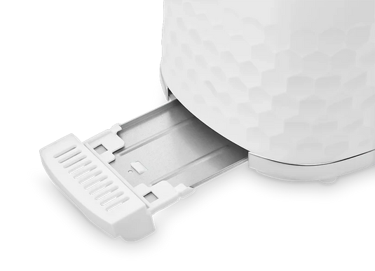 removable crumb tray on the white/chrome mr hive 2 slice toaster