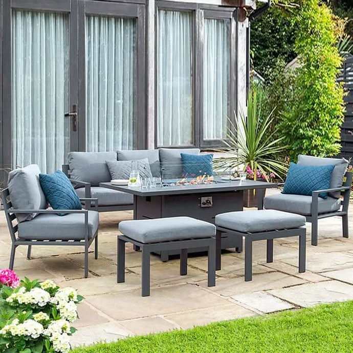 grey lounge set with firepit table