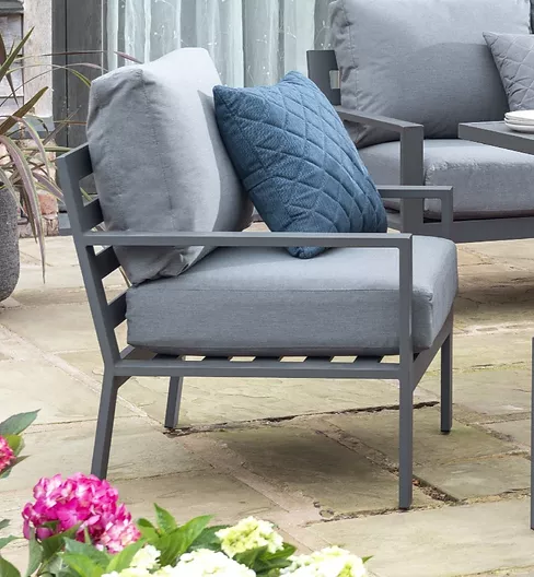 grey chair with back and base cushions