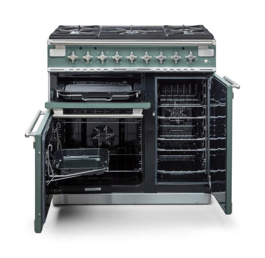 Rangemaster Elise 110 | Dual Fuel |Mineral Green | Brushed Nickel Trim | ELS110DFFMG/