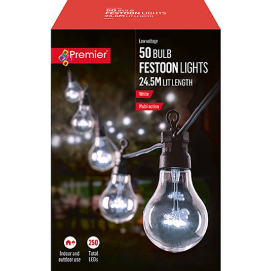 50 Non-Connectable Multi-Action Festoon String Lights | White | LV222186W