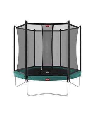 regular green trampoline with safety net