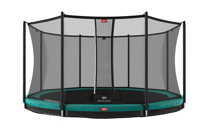 green inground trampoline with net