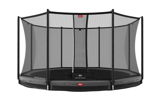 grey inground trampoline with net