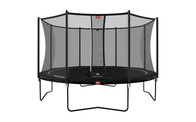 regular black trampoline with safety net