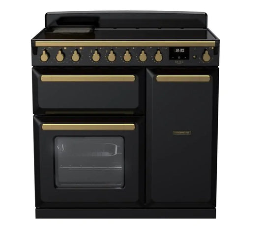 Rangemaster Estel Deluxe 90 | Induction | Gloss Black | Antique Brass Trim | ESDL90EIPGBL/AB1