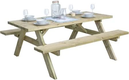 natural wood picnic bench