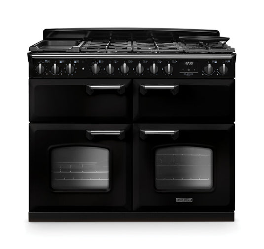 Rangemaster Classic Deluxe Bc 110 Dual Fuel Black with Chrome Trim | CLDLB110DFPGBL/CM1