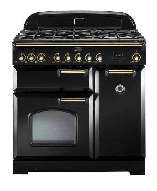 Rangemaster Classic Deluxe 90 Dual Fuel Black with Antique Brass Trim | CLDL90DFPGBL/AB1