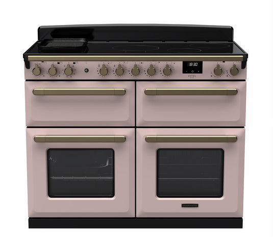 Rangemaster Estel Deluxe 110 Slow Oven | Induction | Pale Pink | Antique Brass Trim | ESDLB110EIPPPK/AB1