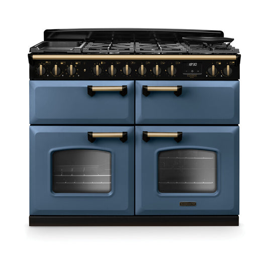 Rangemaster Classic Deluxe Bc 110 Dual Fuel Stone Blue with Antique Brass Trim | CLDLB110DFPSTB/AB1