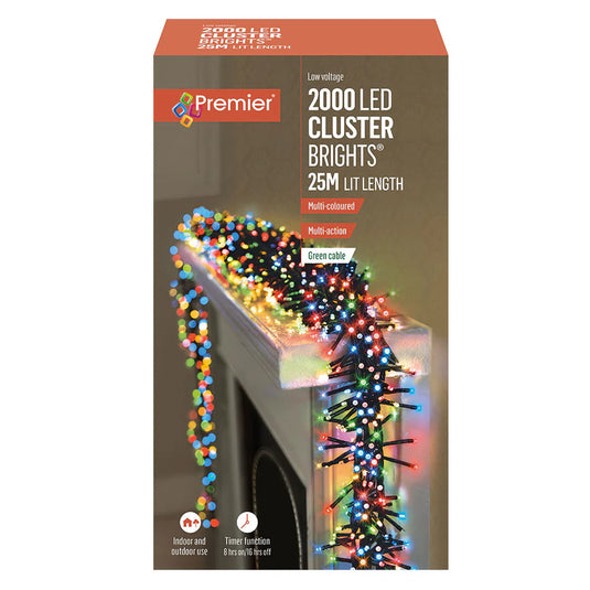 Premier 2000 Multi-Action Clusterbright Christmas Lights with Timer | Multi Coloured | FLV162177M