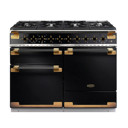 Rangemaster Elise 110 Dual Fuel Black with Black / Antique Brass trim | ELS110DFFGB/BE