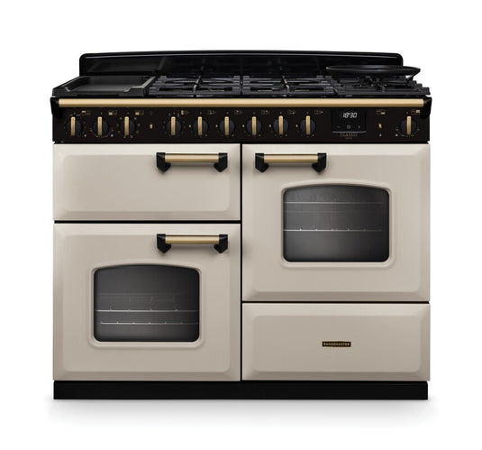 Rangemaster Classic Deluxe Oc 110 Dual Fuel Pale Cream with Antique Brass Trim | CLDLO110DFPPCR/AB1