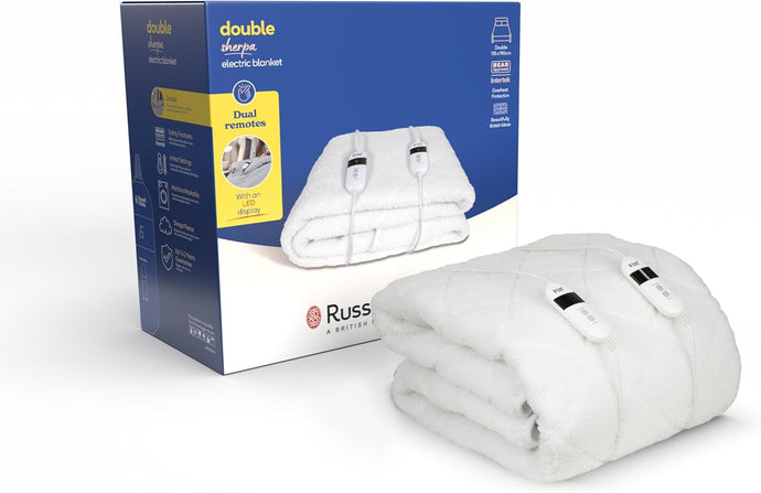 Russell Hobbs Electric Sherpa Double Fleece Blanket | White | RHBDB8004