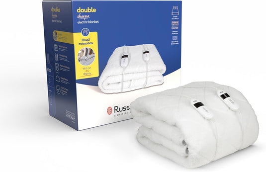 Russell Hobbs Electric Sherpa Double Fleece Blanket | White | RHBDB8004
