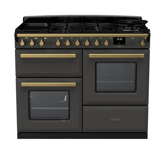 Rangemaster Estel Deluxe 110 Standard Format | Dual Fuel | Slate | Antique Brass Trim | ESDLO110DFPSLT/AB1