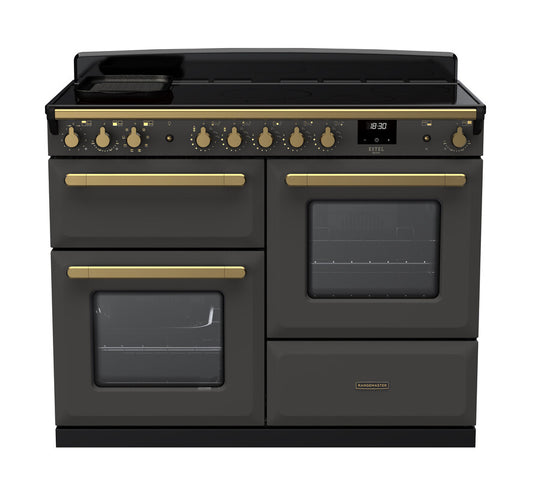 Rangemaster Estel Deluxe 110 Standard Format | Induction | Slate | Antique Brass Trim | ESDLO110EIPSLT/AB1