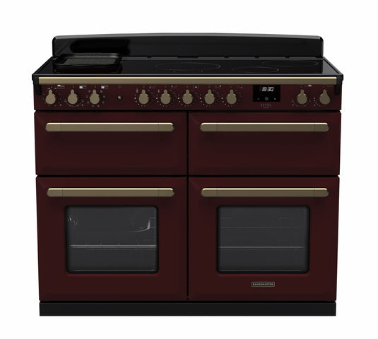 Rangemaster Estel Deluxe 110 Slow Oven | Induction | Bordeaux | Antique Brass Trim | ESDLB110EIPBOR/AB1
