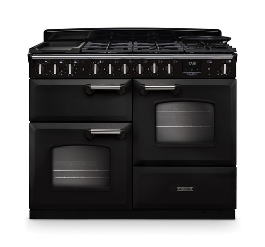 Rangemaster Classic Deluxe Oc 110 Dual Fuel Charcoal Black with Chrome Trim | CLDLO110DFPCBL/CM1