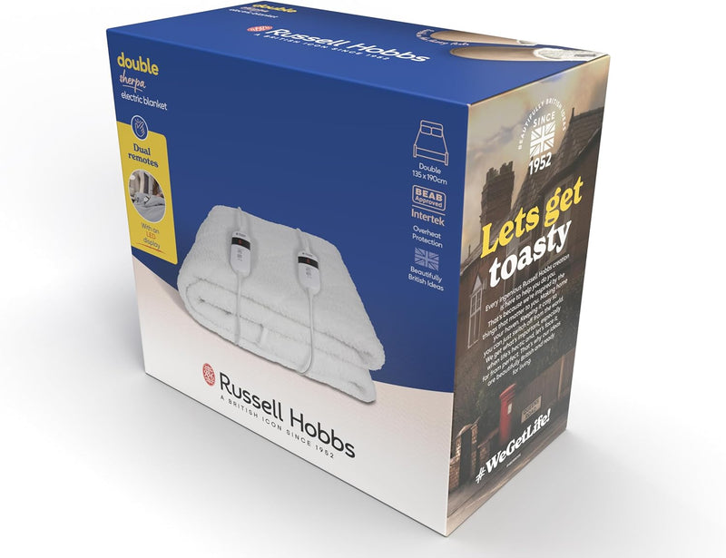 Завантажте зображення в засіб перегляду галереї, Russell Hobbs Electric Sherpa Double Fleece Blanket | White | RHBDB8004
