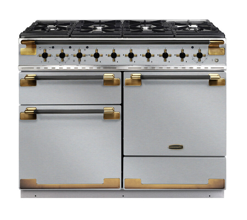 Load image into Gallery viewer, Rangemaster Elise 110 Dual Fuel Stainless Steel with Black / Antique Brass trim |  13639 ELS110DFFSS/BE
