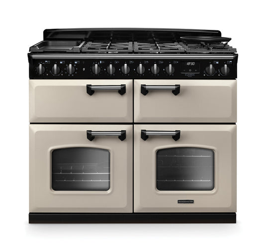 Rangemaster Classic Deluxe Bc 110 Dual Fuel Pale Cream with Chrome Trim | CLDLB110DFPPCR/CM1
