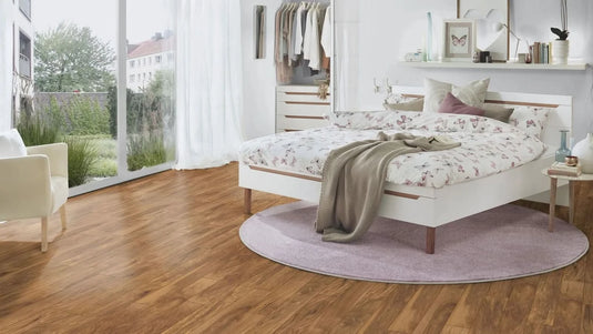 appalachian hickory flooring on display in a bedroom
