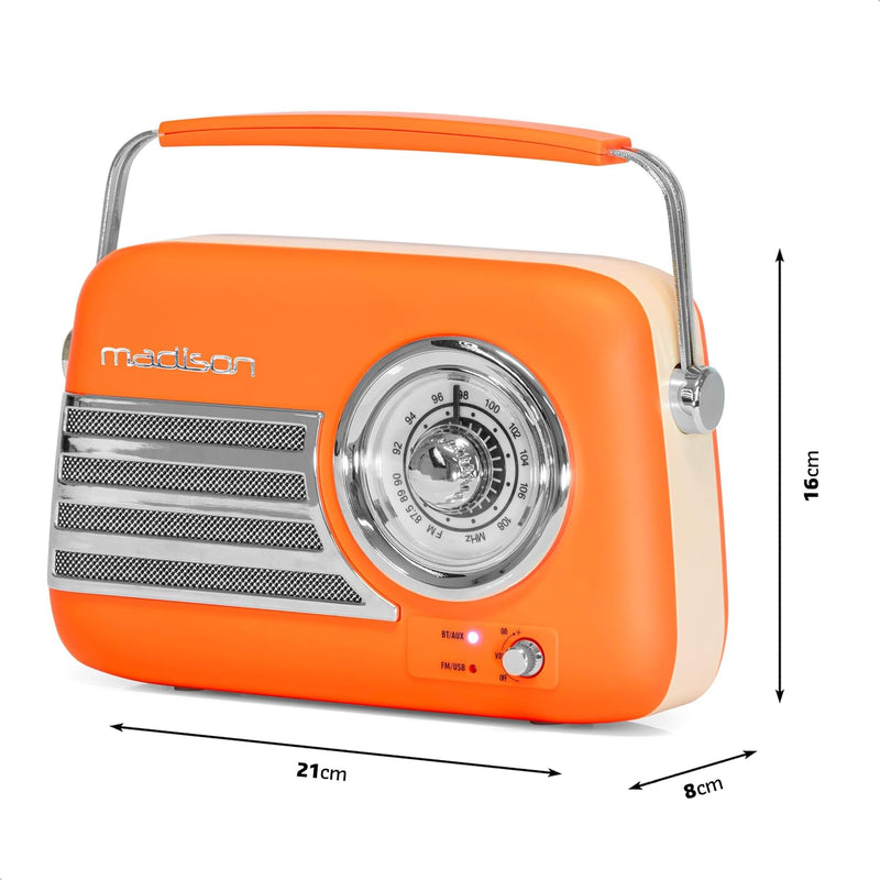 Load image into Gallery viewer, Madison Retro FM Bluetooth Rechargeable Radio | Matte Orange | 143600
