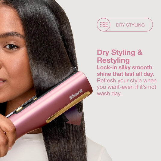 Shark SilkiPro Straight Hair Straightener + Dryer in One Tool with Heat-Resistant Storage Case | Rose Petal | HT401UKPK