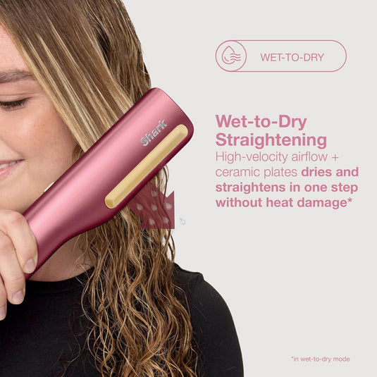 Shark SilkiPro Straight Hair Straightener + Dryer in One Tool with Heat-Resistant Storage Case | Rose Petal | HT401UKPK