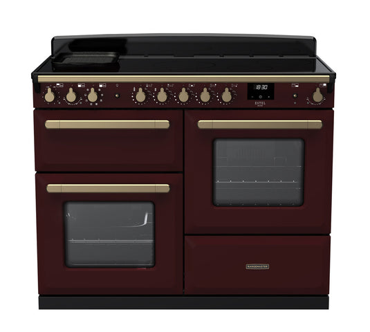 Rangemaster Estel Deluxe 110 Standard Format | Induction | Bordeaux | Antique Brass Trim | ESDLO110EIPBOR/AB1