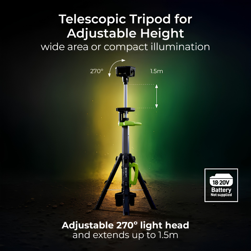 Załaduj obraz do przeglądarki galerii, Luceco 18V Battery Powered Tripod Worklight With Adaptors | 7000Lm | 6500K | LILTPV750G65-01
