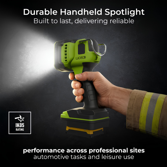 Luceco 18V Battery Powered Led Spot Light  With Adaptors | 2000Lm | 6500K | LILSPV200G65-01