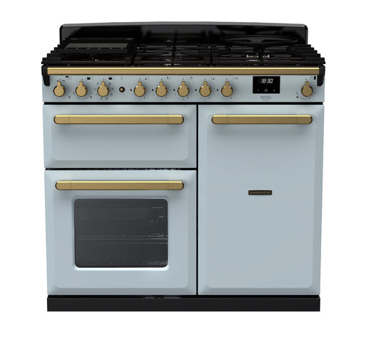 Rangemaster Estel Deluxe 100 | Dual Fuel | Misty Blue  | Antique Brass Trim | ESDL100DFPMSB/AB1