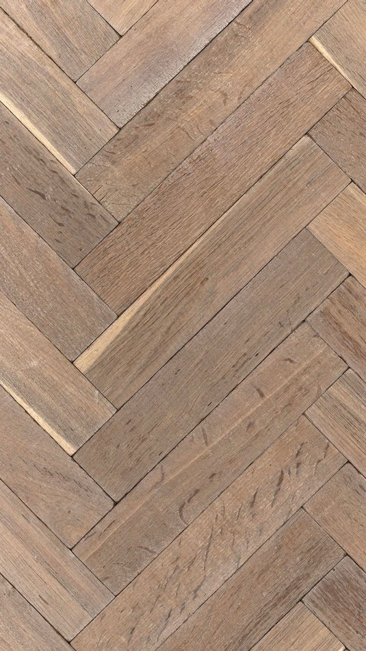 white oak tumbled herringbone solid wood flooring