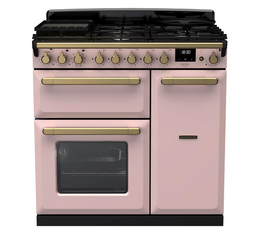 Rangemaster Estel Deluxe 90 | Dual Fuel | Pale Pink | Antique Brass Trim | ESDL90DFPPPK/AB1