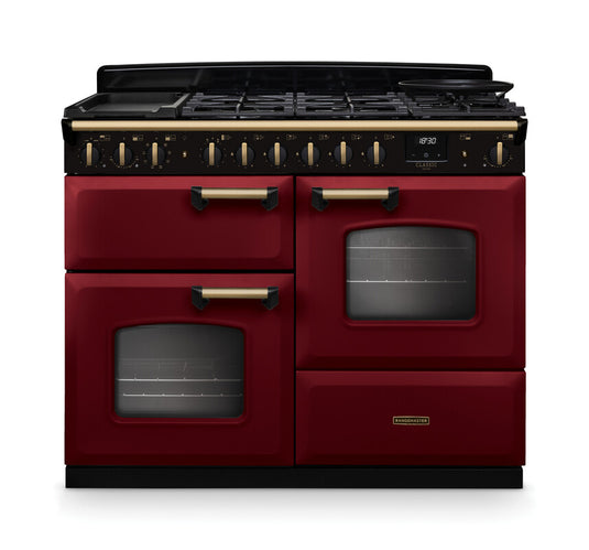 Rangemaster Classic Deluxe Oc 110 Dual Fuel Bordeaux with Antique Brass Trim | CLDLO110DFPBOR/AB1