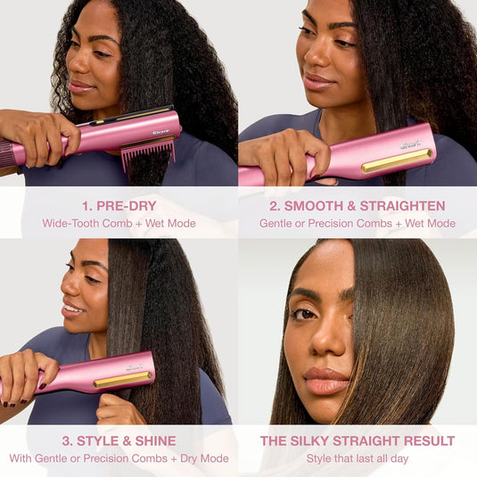 Shark SilkiPro Straight Hair Straightener + Dryer in One Tool with Heat-Resistant Storage Case | Rose Petal | HT401UKPK