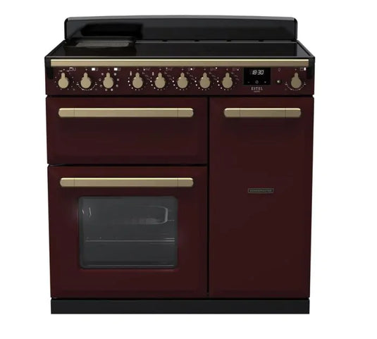 Rangemaster Estel Deluxe 90cm Induction Range Cooker | Bordeaux / Antique Brass | ESDL90EIPBOR/AB1