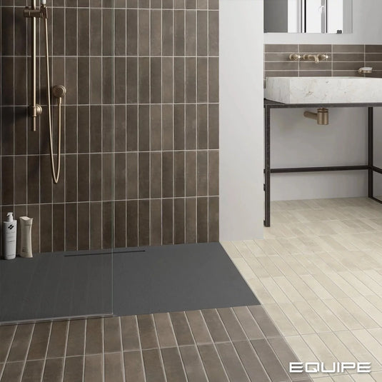 argile tile in cacao 6x24.6cm in bathroom