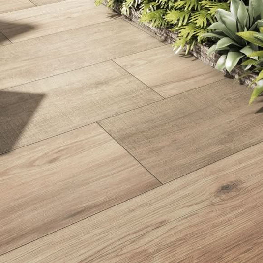 beige aspenwood tile 20x120cm displayed 