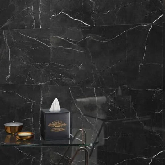 B&W star tile in black glossy, 30x90cm