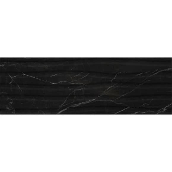 B&W star tile in black decor glossy, 30x90cm