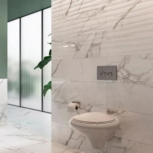 white glossy B&W star tile 30x90cm displayed in a bathroom