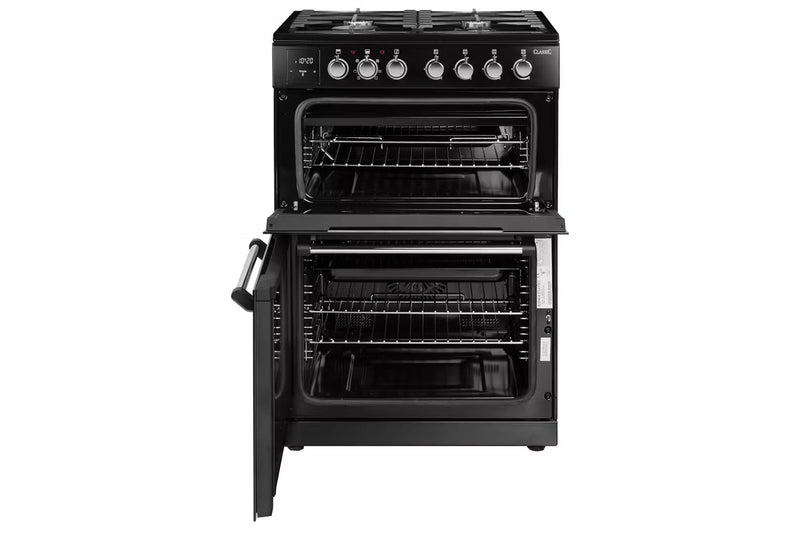 Load image into Gallery viewer, Rangemaster Cooker Classic 60 | Dual Fuel | Black | Chrome Trim | 128080 | CLA60DFFBL/C
