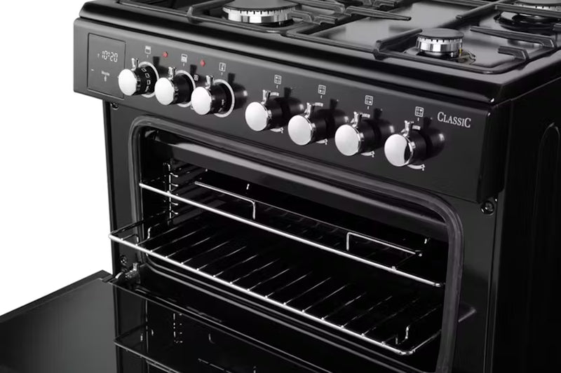 Load image into Gallery viewer, Rangemaster Cooker Classic 60 | Dual Fuel | Black | Chrome Trim | 128080 | CLA60DFFBL/C
